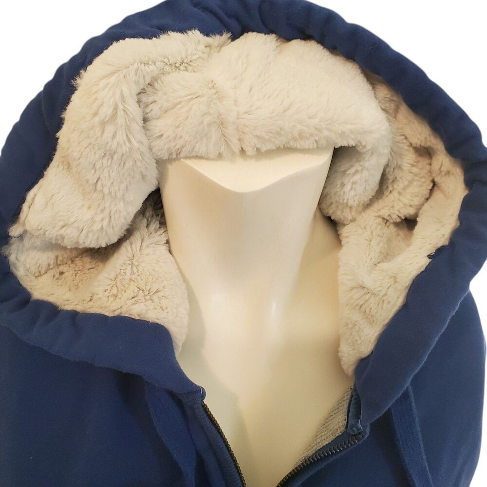 Green Tea Women's Waffle Lined Hoodie Jacket Heavy Weight Blue sz L/XL - Picture 4 of 7